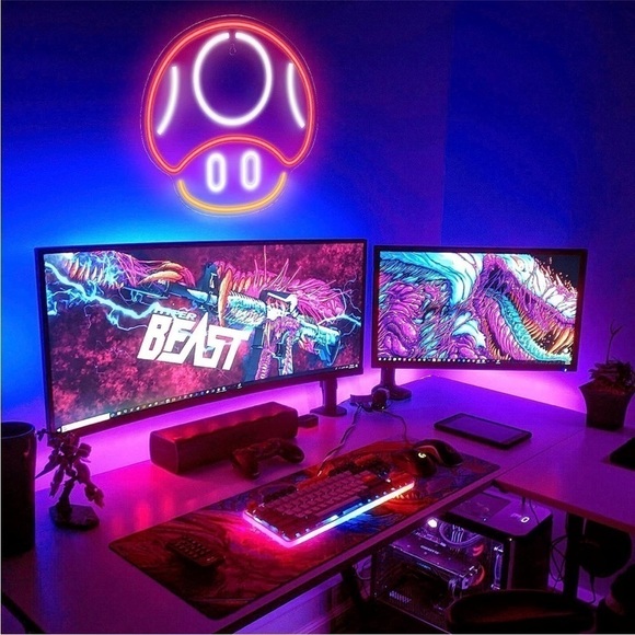 Mario Mushroom Nintendo Cartoon Video Game Neon Light LED Man Cave Kid/Teen Room - Picture 3 of 7